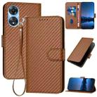 For OPPO A58 4G YX0070 Carbon Fiber Buckle Leather Phone Case with Lanyard(Coffee) - 1