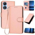For OPPO A58 4G YX0070 Carbon Fiber Buckle Leather Phone Case with Lanyard(Pink) - 1