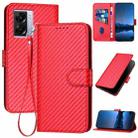 For OPPO A57 5G / A77 5G YX0070 Carbon Fiber Buckle Leather Phone Case with Lanyard(Red) - 1