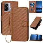 For OPPO A57 5G / A77 5G YX0070 Carbon Fiber Buckle Leather Phone Case with Lanyard(Coffee) - 1