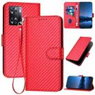 For OPPO A57 4G/A57e 4G/A57s 4G/A77 4G YX0070 Carbon Fiber Buckle Leather Phone Case with Lanyard(Red) - 1