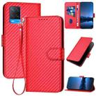 For OPPO A54 4G YX0070 Carbon Fiber Buckle Leather Phone Case with Lanyard(Red) - 1