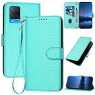 For OPPO A54 4G YX0070 Carbon Fiber Buckle Leather Phone Case with Lanyard(Light Blue) - 1