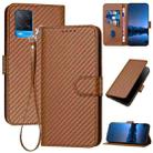 For OPPO A54 4G YX0070 Carbon Fiber Buckle Leather Phone Case with Lanyard(Coffee) - 1