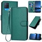 For OPPO A54 4G YX0070 Carbon Fiber Buckle Leather Phone Case with Lanyard(Dark Green) - 1