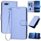 For OPPO A12 / A7 / A5s YX0070 Carbon Fiber Buckle Leather Phone Case with Lanyard(Light Purple) - 1