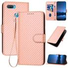 For OPPO A12 / A7 / A5s YX0070 Carbon Fiber Buckle Leather Phone Case with Lanyard(Pink) - 1