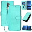 For OPPO A5 2020/A9 2020/A11x/A11 YX0070 Carbon Fiber Buckle Leather Phone Case with Lanyard(Light Blue) - 1