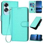 For OPPO A60 YX0070 Carbon Fiber Buckle Leather Phone Case with Lanyard(Light Blue) - 1