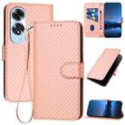 For OPPO A60 YX0070 Carbon Fiber Buckle Leather Phone Case with Lanyard(Pink) - 1