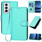 For OPPO Reno12 Global YX0070 Carbon Fiber Buckle Leather Phone Case with Lanyard(Light Blue) - 1