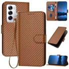 For OPPO Reno12 Global YX0070 Carbon Fiber Buckle Leather Phone Case with Lanyard(Coffee) - 1