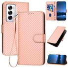 For OPPO Reno12 Global YX0070 Carbon Fiber Buckle Leather Phone Case with Lanyard(Pink) - 1