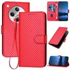 For OPPO Find X8 YX0070 Carbon Fiber Buckle Leather Phone Case with Lanyard(Red) - 1