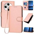 For OPPO Find X8 Pro YX0070 Carbon Fiber Buckle Leather Phone Case with Lanyard(Pink) - 1