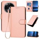 For OPPO Find X6 Pro YX0070 Carbon Fiber Buckle Leather Phone Case with Lanyard(Pink) - 1