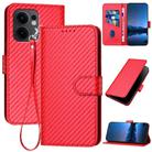 For OPPO Reno13 F 4G / 5G YX0070 Carbon Fiber Buckle Leather Phone Case with Lanyard(Red) - 1