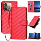 For OPPO A5 Pro 5G YX0070 Carbon Fiber Buckle Leather Phone Case with Lanyard(Red) - 1