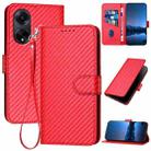 For OPPO A98 5G YX0070 Carbon Fiber Buckle Leather Phone Case with Lanyard(Red) - 1