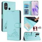 For itel A58 / A49 Cat Rat Embossed Pattern RFID Leather Phone Case with Lanyard(Mint Green) - 1