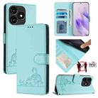 For itel A70 Cat Rat Embossed Pattern RFID Leather Phone Case with Lanyard(Mint Green) - 1