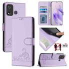 For itel P17 / A27 Cat Rat Embossed Pattern RFID Leather Phone Case with Lanyard(Purple) - 1