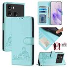 For itel P40 Cat Rat Embossed Pattern RFID Leather Phone Case with Lanyard(Mint Green) - 1