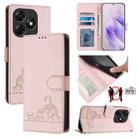 For itel P55 4G Cat Rat Embossed Pattern RFID Leather Phone Case with Lanyard(Pink) - 1