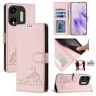 For itel P55 5G Cat Rat Embossed Pattern RFID Leather Phone Case with Lanyard(Pink) - 1