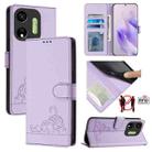 For itel P55 5G Cat Rat Embossed Pattern RFID Leather Phone Case with Lanyard(Purple) - 1