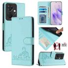 For itel P55+ Cat Rat Embossed Pattern RFID Leather Phone Case with Lanyard(Mint Green) - 1