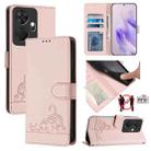 For itel P55+ Cat Rat Embossed Pattern RFID Leather Phone Case with Lanyard(Pink) - 1