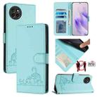 For itel S23 S665L Cat Rat Embossed Pattern RFID Leather Phone Case with Lanyard(Mint Green) - 1