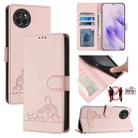 For itel S23 S665L Cat Rat Embossed Pattern RFID Leather Phone Case with Lanyard(Pink) - 1