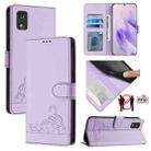 For itel A23 Pro / A17 Cat Rat Embossed Pattern RFID Leather Phone Case with Lanyard(Purple) - 1