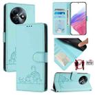 For itel S24 Cat Rat Embossed Pattern RFID Leather Phone Case with Lanyard(Mint Green) - 1