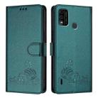 For itel A48 Cat Rat Embossed Pattern RFID Leather Phone Case with Lanyard(Peacock Green) - 2