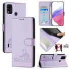 For itel A48 Cat Rat Embossed Pattern RFID Leather Phone Case with Lanyard(Purple) - 1