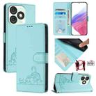 For itel A50 Cat Rat Embossed Pattern RFID Leather Phone Case with Lanyard(Mint Green) - 1