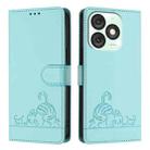 For itel A50 Cat Rat Embossed Pattern RFID Leather Phone Case with Lanyard(Mint Green) - 2