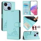 For itel A50C Cat Rat Embossed Pattern RFID Leather Phone Case with Lanyard(Mint Green) - 1