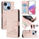 For itel A50C Cat Rat Embossed Pattern RFID Leather Phone Case with Lanyard(Pink) - 1