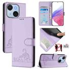 For itel A50C Cat Rat Embossed Pattern RFID Leather Phone Case with Lanyard(Purple) - 1