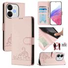 For itel A80 4G Cat Rat Embossed Pattern RFID Leather Phone Case with Lanyard(Pink) - 1