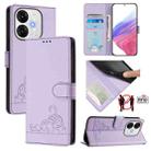 For itel A80 4G Cat Rat Embossed Pattern RFID Leather Phone Case with Lanyard(Purple) - 1