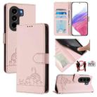 For itel Power 70 Cat Rat Embossed Pattern RFID Leather Phone Case with Lanyard(Pink) - 1