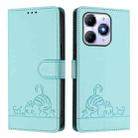 For Itel A90 Cat Rat Embossed Pattern RFID Leather Phone Case with Lanyard(Mint Green) - 2