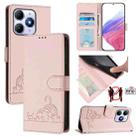 For Itel A90 Cat Rat Embossed Pattern RFID Leather Phone Case with Lanyard(Pink) - 1