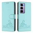 For Itel City 100 Cat Rat Embossed Pattern RFID Leather Phone Case with Lanyard(Mint Green) - 2