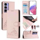 For Itel City 100 Cat Rat Embossed Pattern RFID Leather Phone Case with Lanyard(Pink) - 1